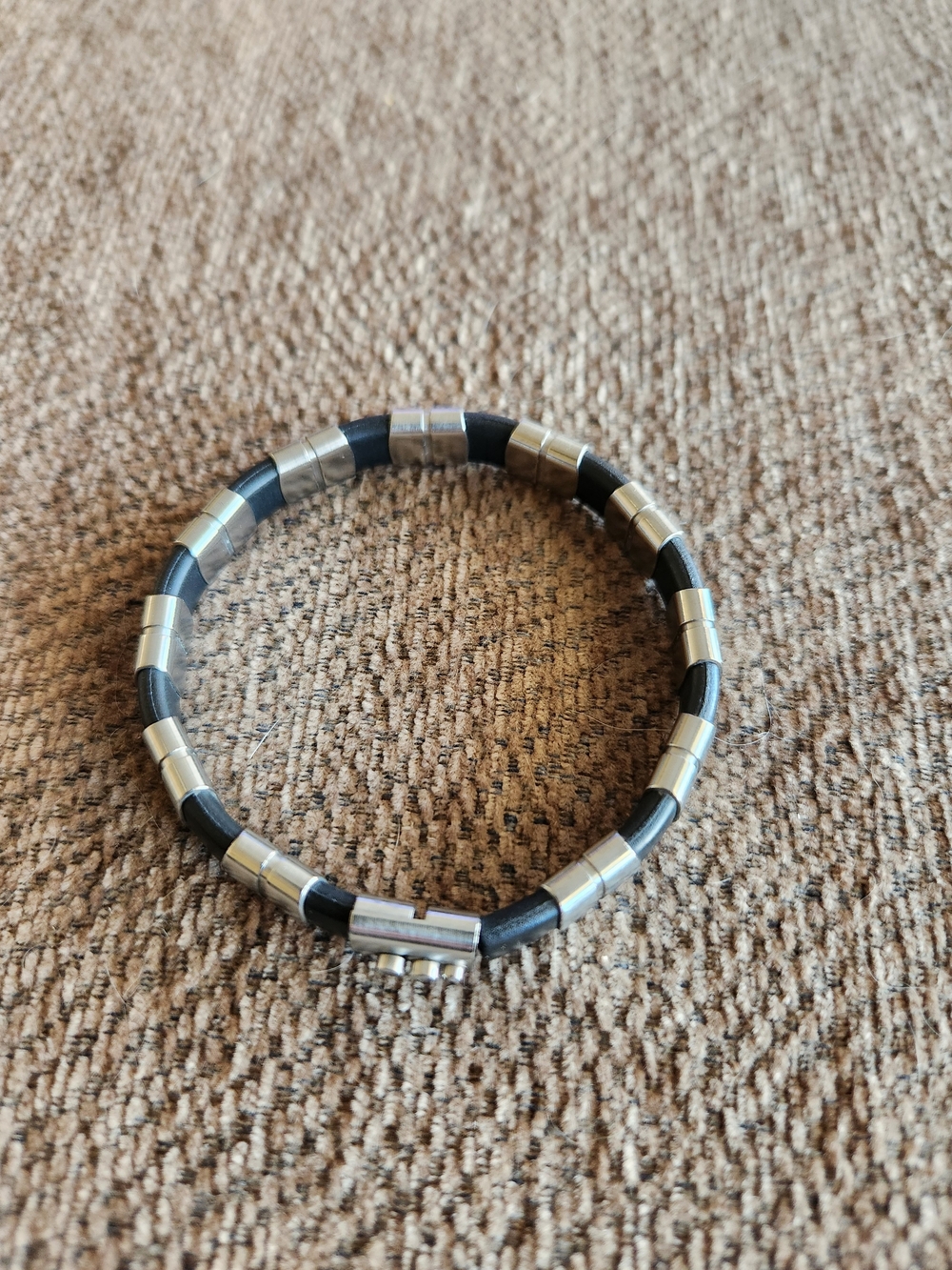 Women's Black and Titanium Beaded Leather Bracelet